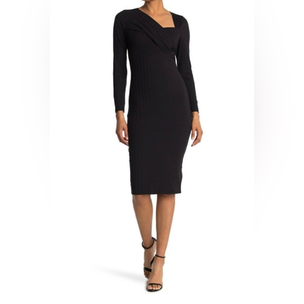 Astr Sleek Black Long-Sleeve Midi Dress